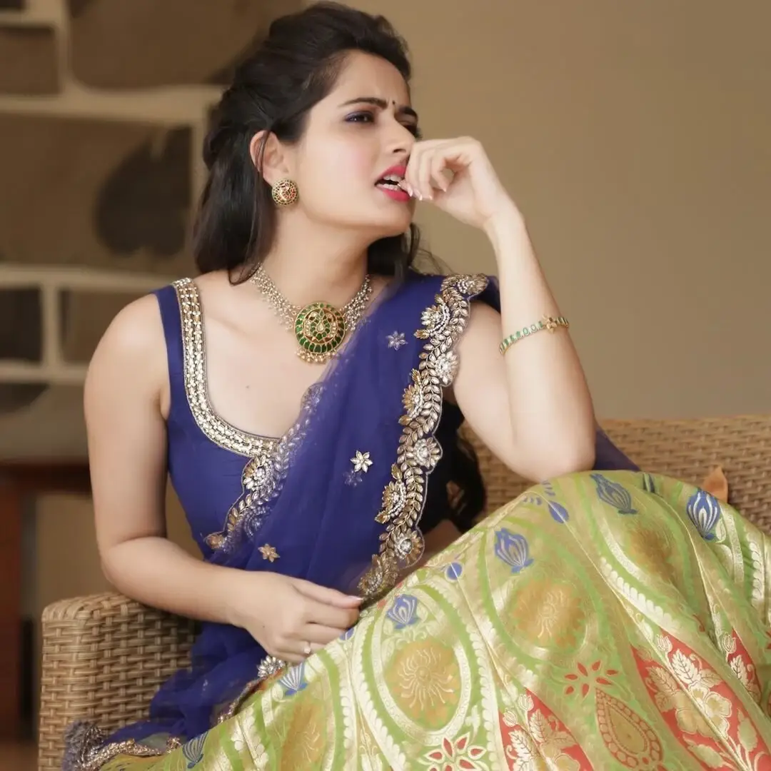 Ashika Ranganath In South Indian Traditional Blue Saree